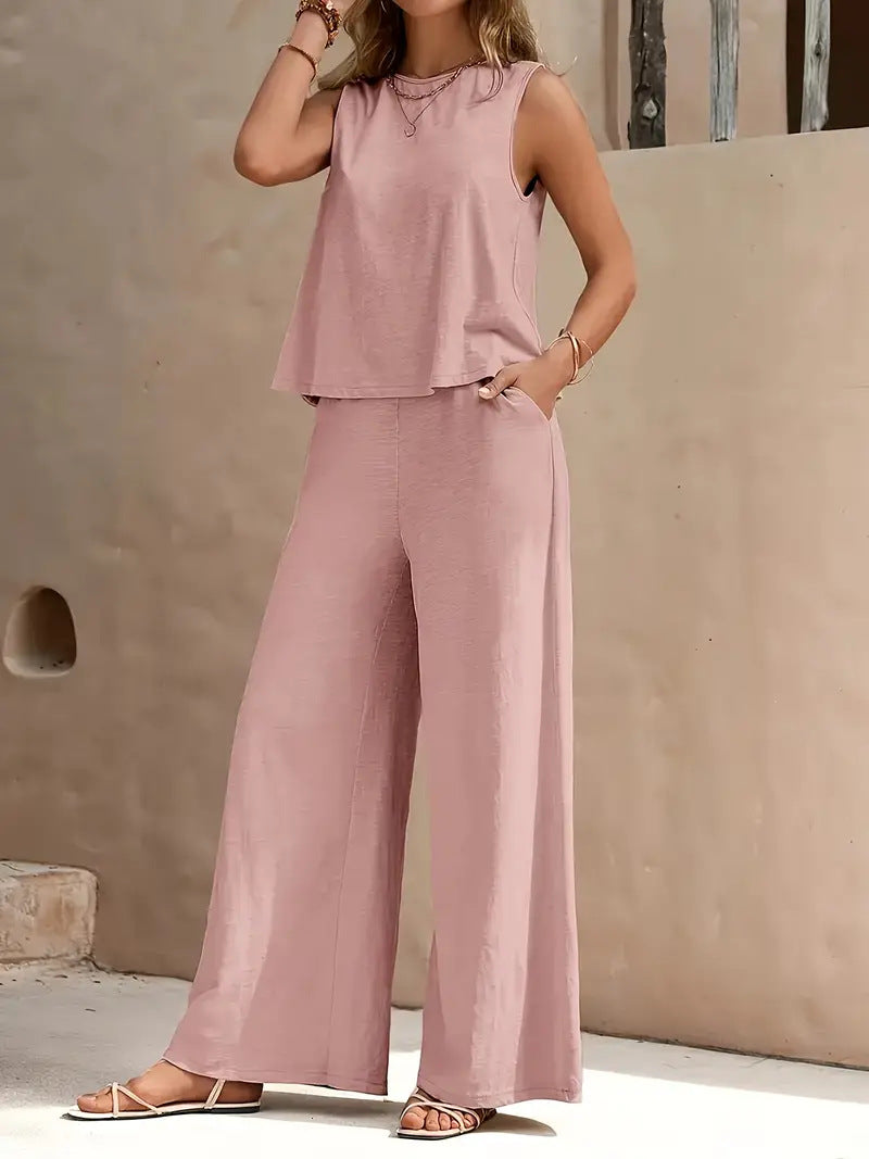 Letný pohodlný set „Easy Flow“ – top + široké nohavice