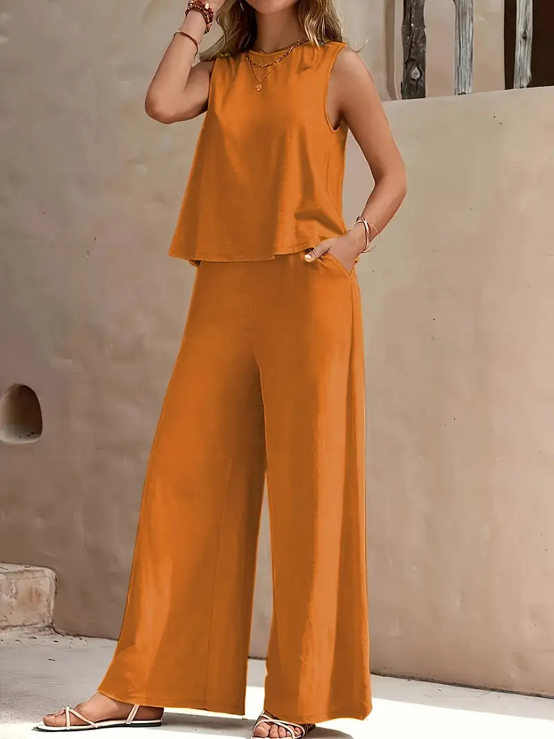 Letný pohodlný set „Easy Flow“ – top + široké nohavice
