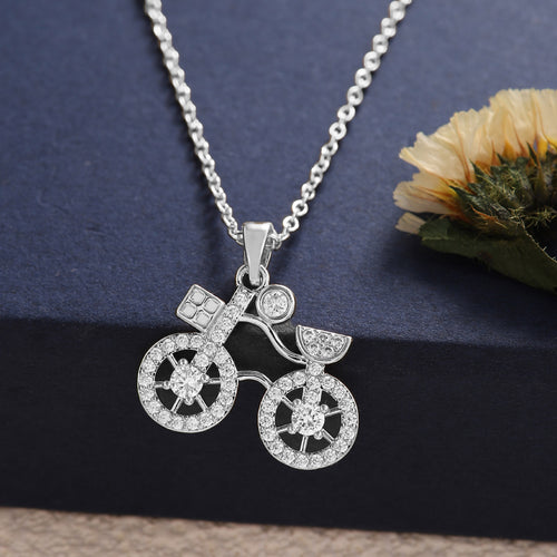 Bicycle-shaped Copper Pendant Necklace With Zircon Embellishments