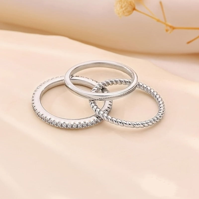 Elegantný set prsteňov (3 ks) – jemný minimalistický štýl 💍