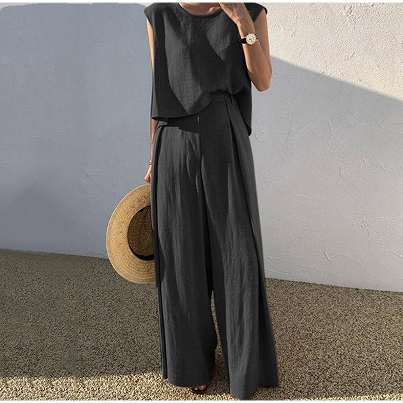 Elegantný letný set „Minimal Chic“ – top + široké nohavice